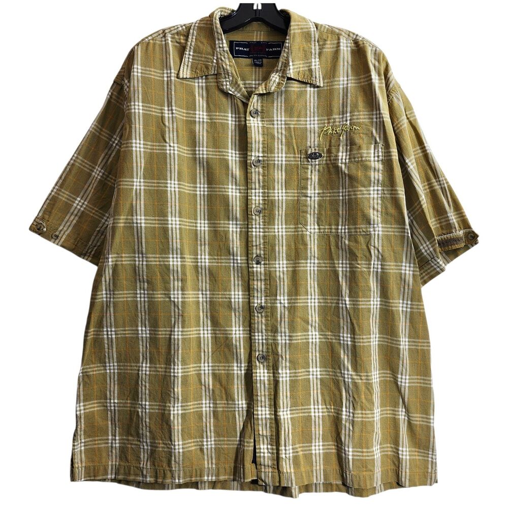 Vintage PHAT FARM Shirt Men XL Green White Plaid Button Up Baggy Hip Hop Y2K 90s